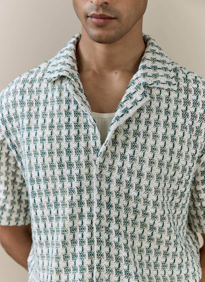 Men's Short Sleeve Crochet Shirt - Cotton - Green | Percival Quality