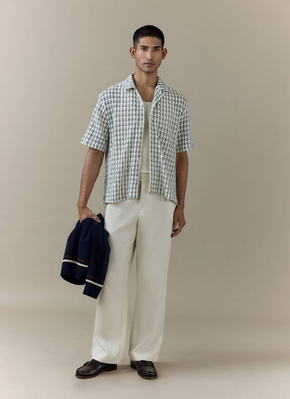 Men's Short Sleeve Crochet Shirt - Cotton - Green | Percival Quality