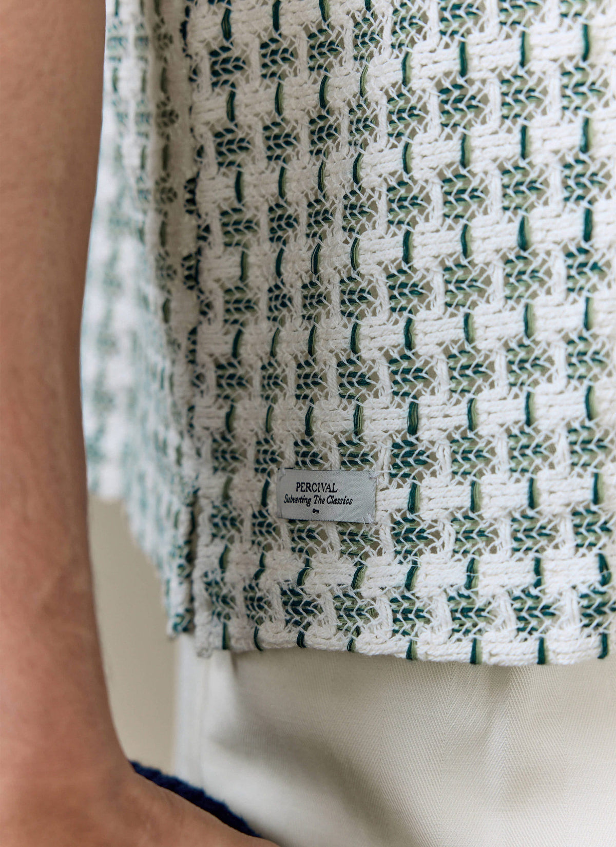 Men's Short Sleeve Crochet Shirt - Cotton - Green | Percival Quality
