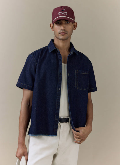 Men's Denim Shirt: Harley - Cotton - Dark Indigo | Percival New