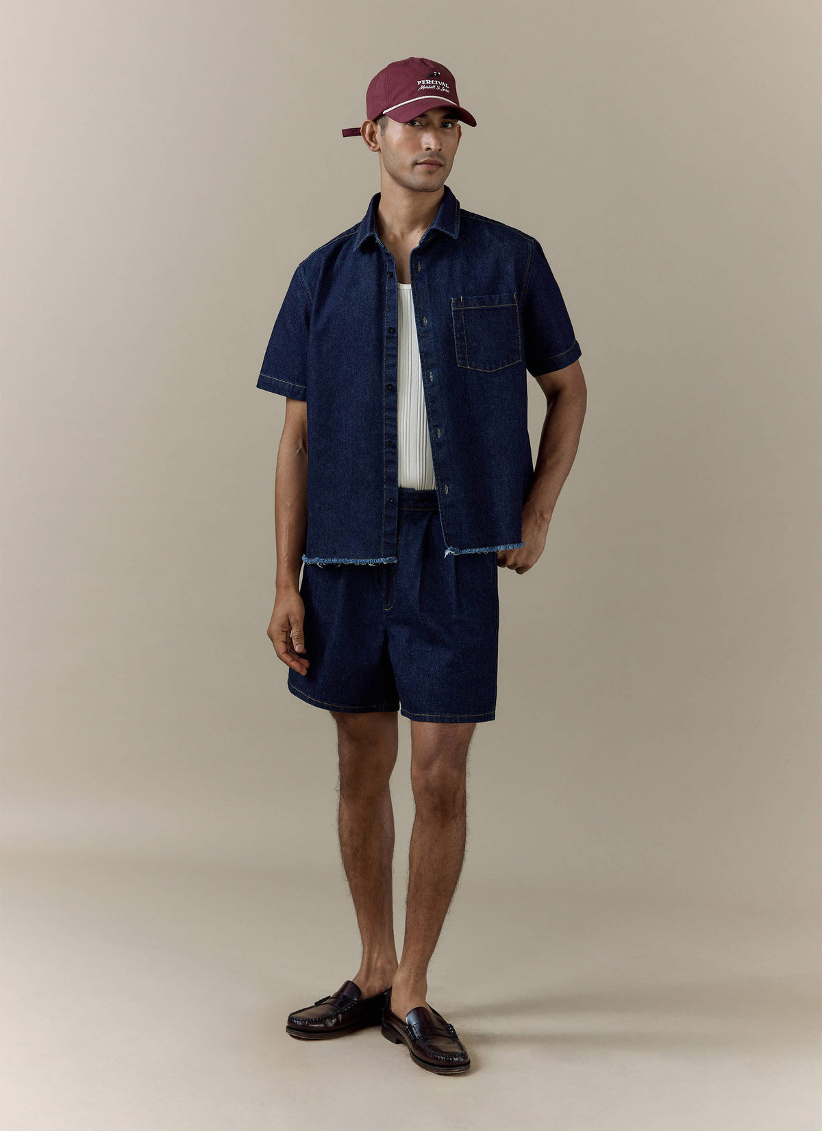 Men's Denim Shirt: Harley - Cotton - Dark Indigo | Percival New