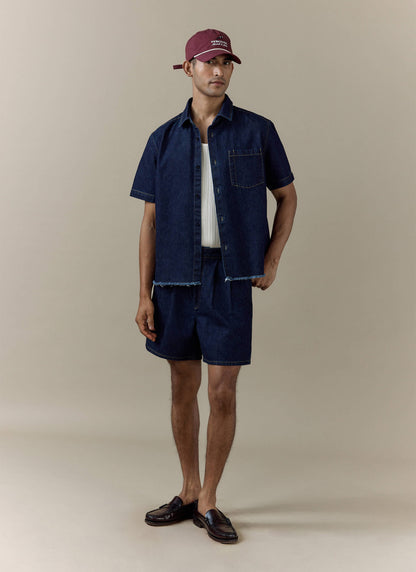Men's Denim Shirt: Harley - Cotton - Dark Indigo | Percival New