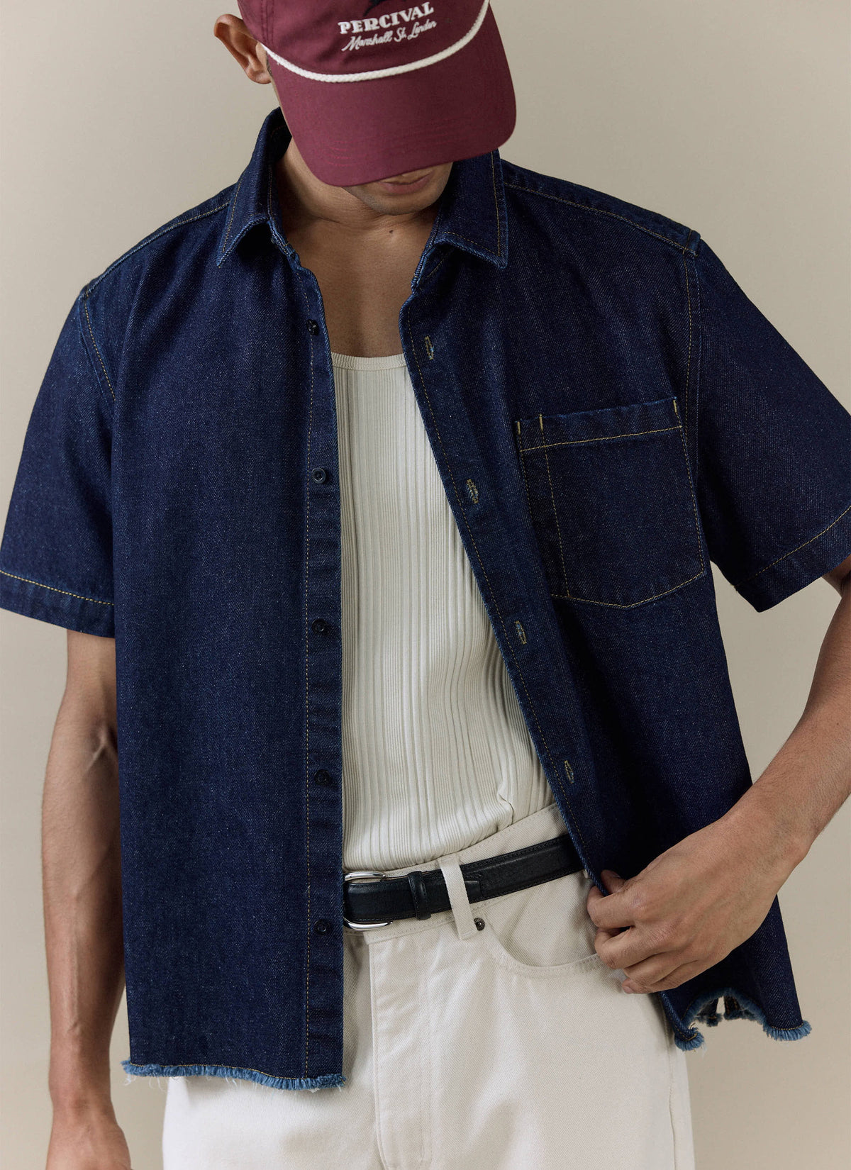 Men's Denim Shirt: Harley - Cotton - Dark Indigo | Percival New