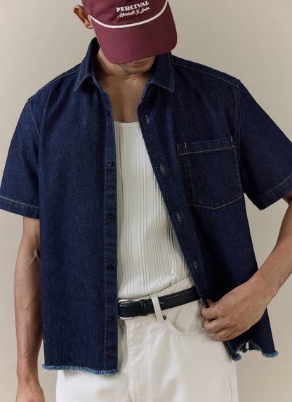 Men's Denim Shirt: Harley - Cotton - Dark Indigo | Percival New
