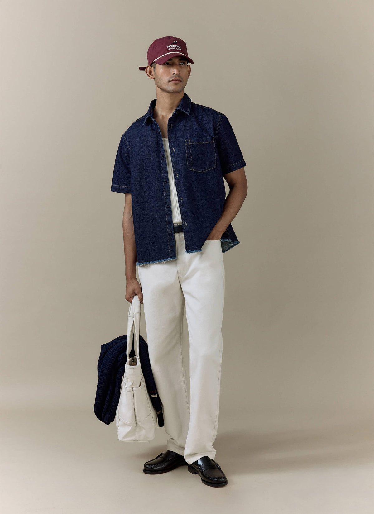 Men's Denim Shirt: Harley - Cotton - Dark Indigo | Percival New