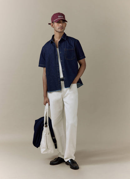 Men's Denim Shirt: Harley - Cotton - Dark Indigo | Percival New