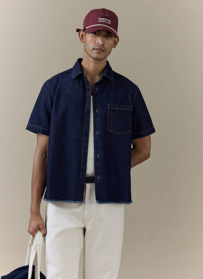 Men's Denim Shirt: Harley - Cotton - Dark Indigo | Percival New