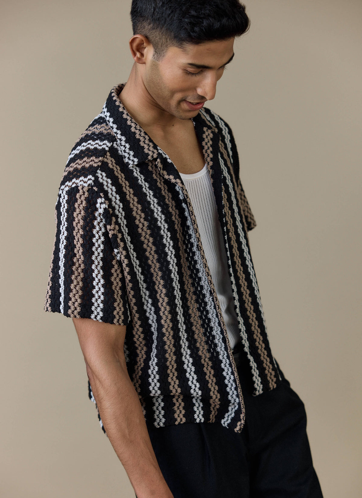 Men's Black Shirt - Wade Crochet Boxy | Percival Trusted