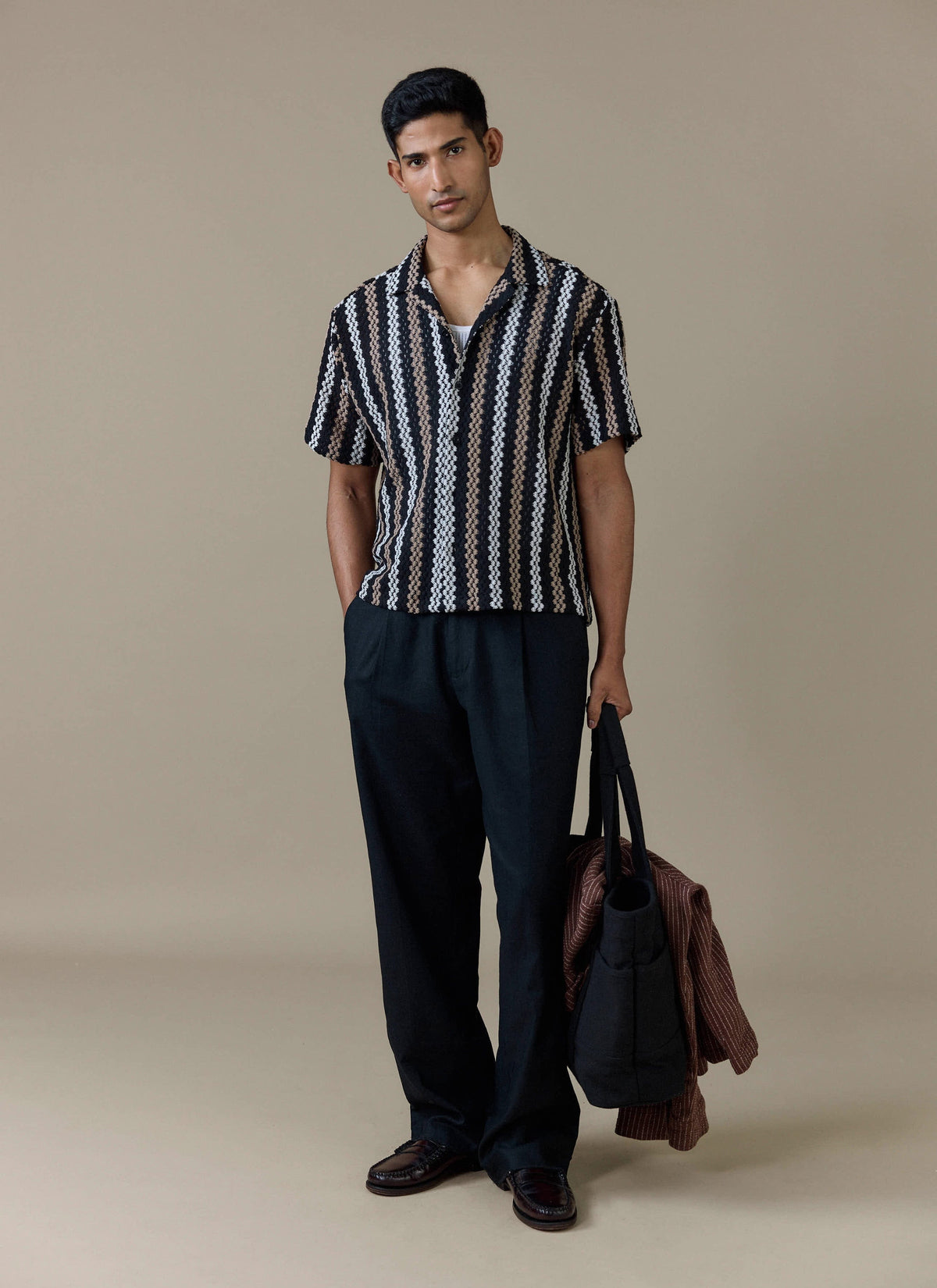 Men's Black Shirt - Wade Crochet Boxy | Percival Trusted