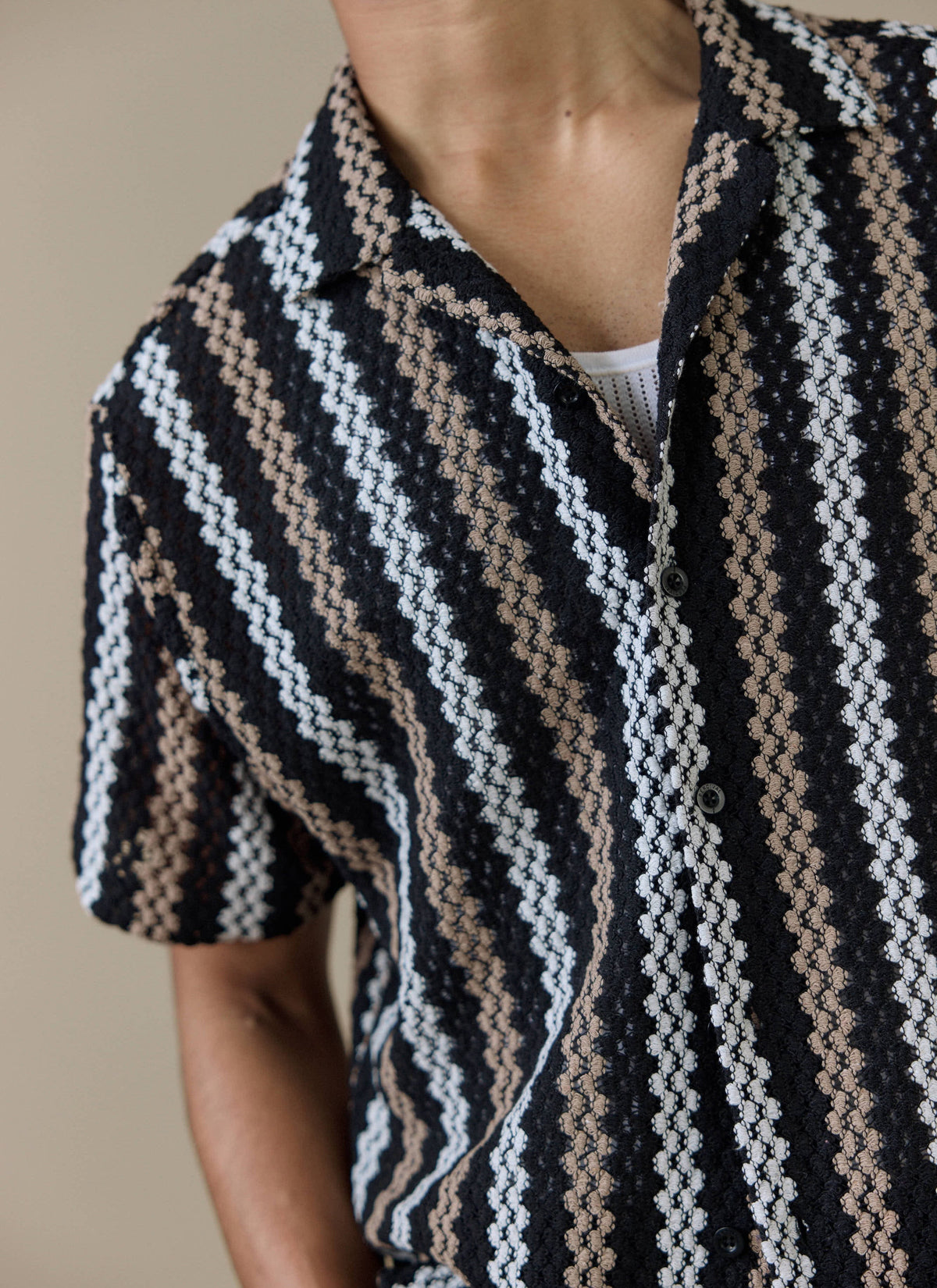 Men's Black Shirt - Wade Crochet Boxy | Percival Trusted