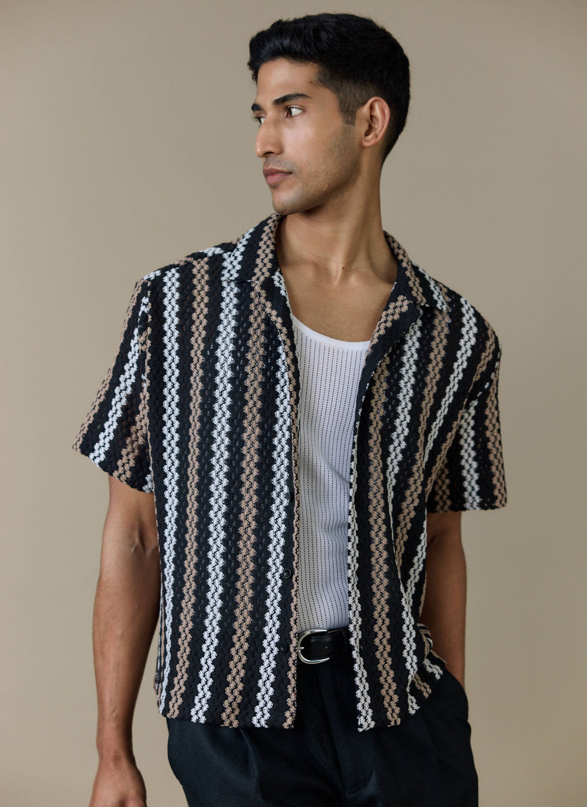 Men's Black Shirt - Wade Crochet Boxy | Percival Trusted