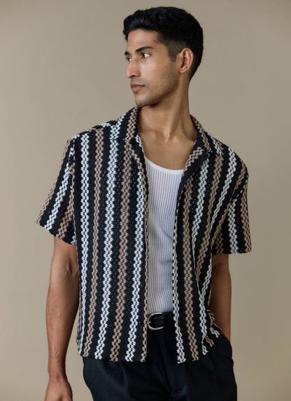 Men's Black Shirt - Wade Crochet Boxy | Percival Trusted