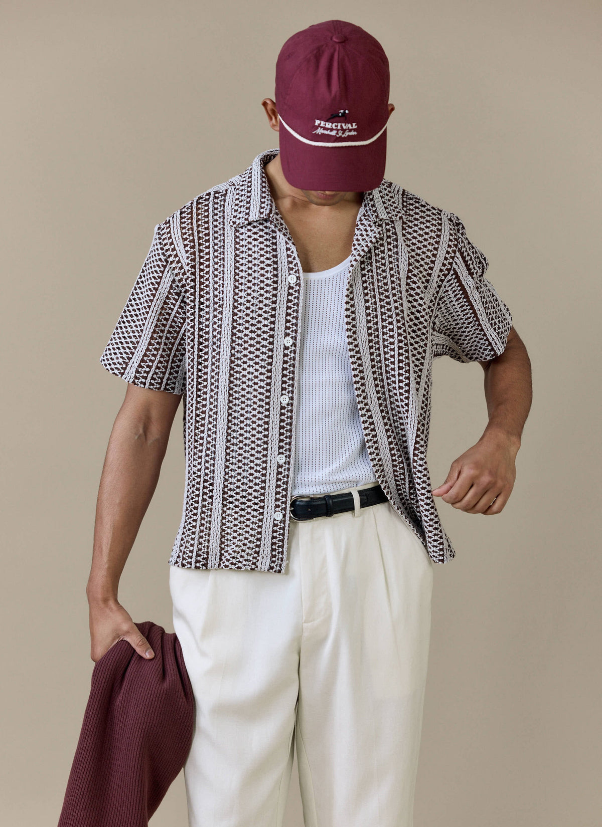 Men's Boxy Crochet Shirt - Hugh - Cotton - Brown | Percival Value