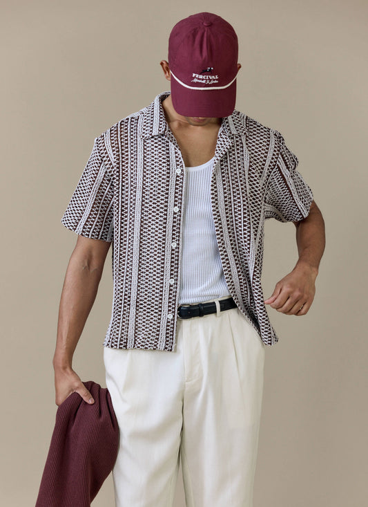 Men's Boxy Crochet Shirt - Hugh - Cotton - Brown | Percival Value