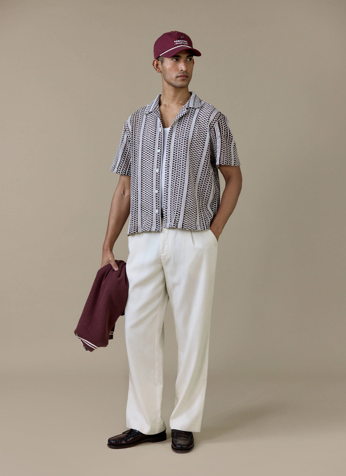 Men's Boxy Crochet Shirt - Hugh - Cotton - Brown | Percival Value