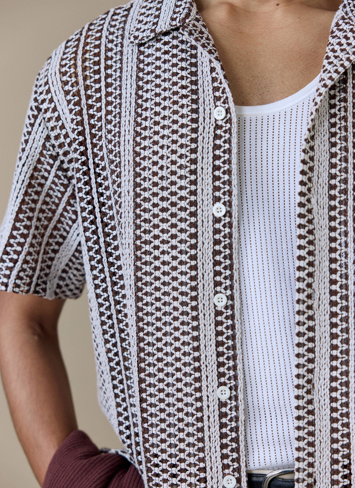 Men's Boxy Crochet Shirt - Hugh - Cotton - Brown | Percival Value