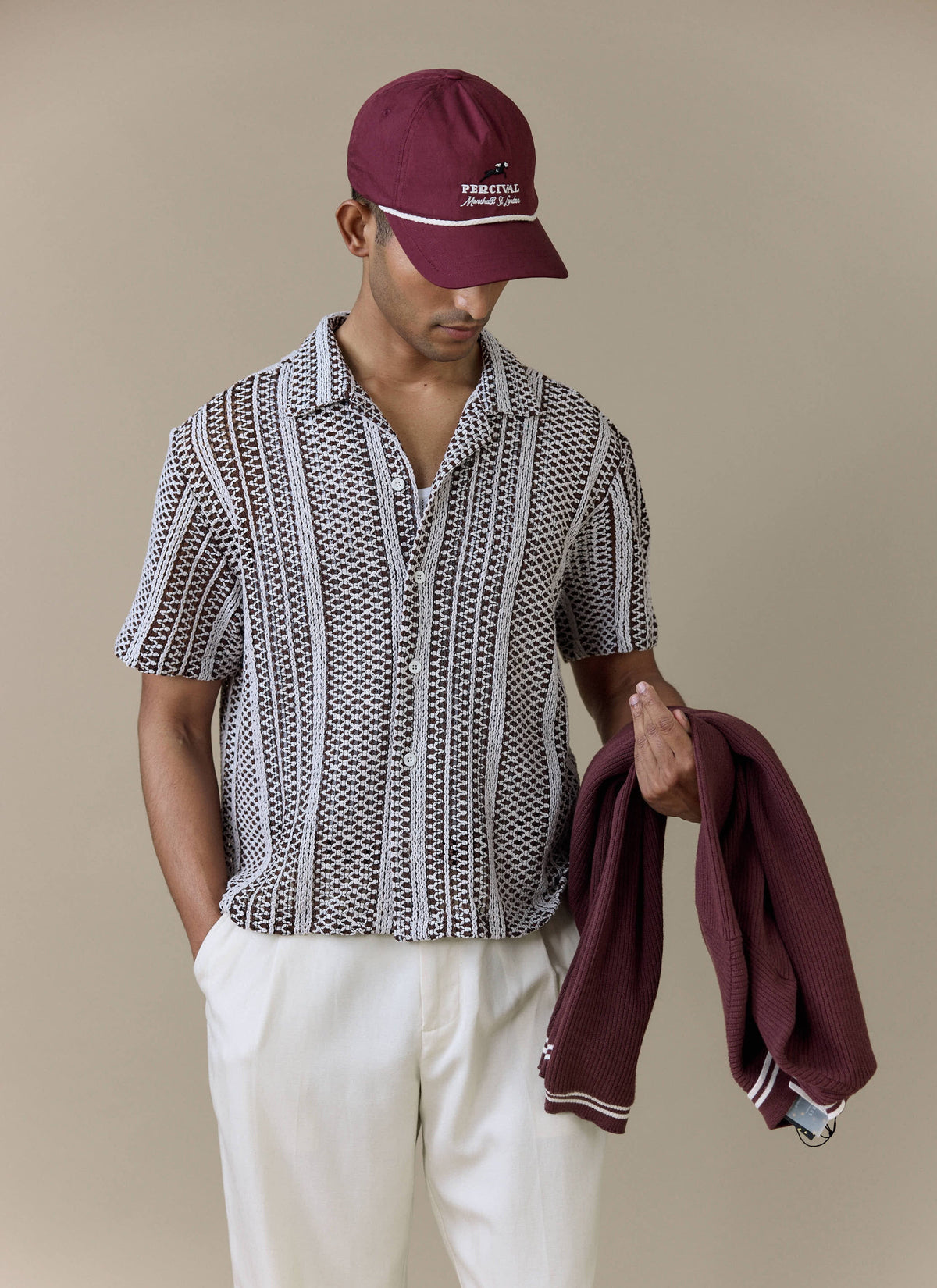 Men's Boxy Crochet Shirt - Hugh - Cotton - Brown | Percival Value