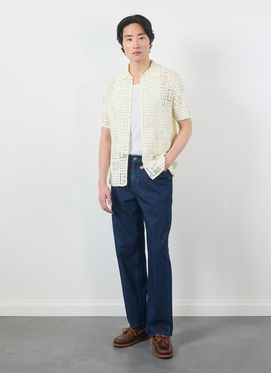 Men's Knitted Crotchet Shirt - Groundsman - Cotton - Ecru | Percival Recommended