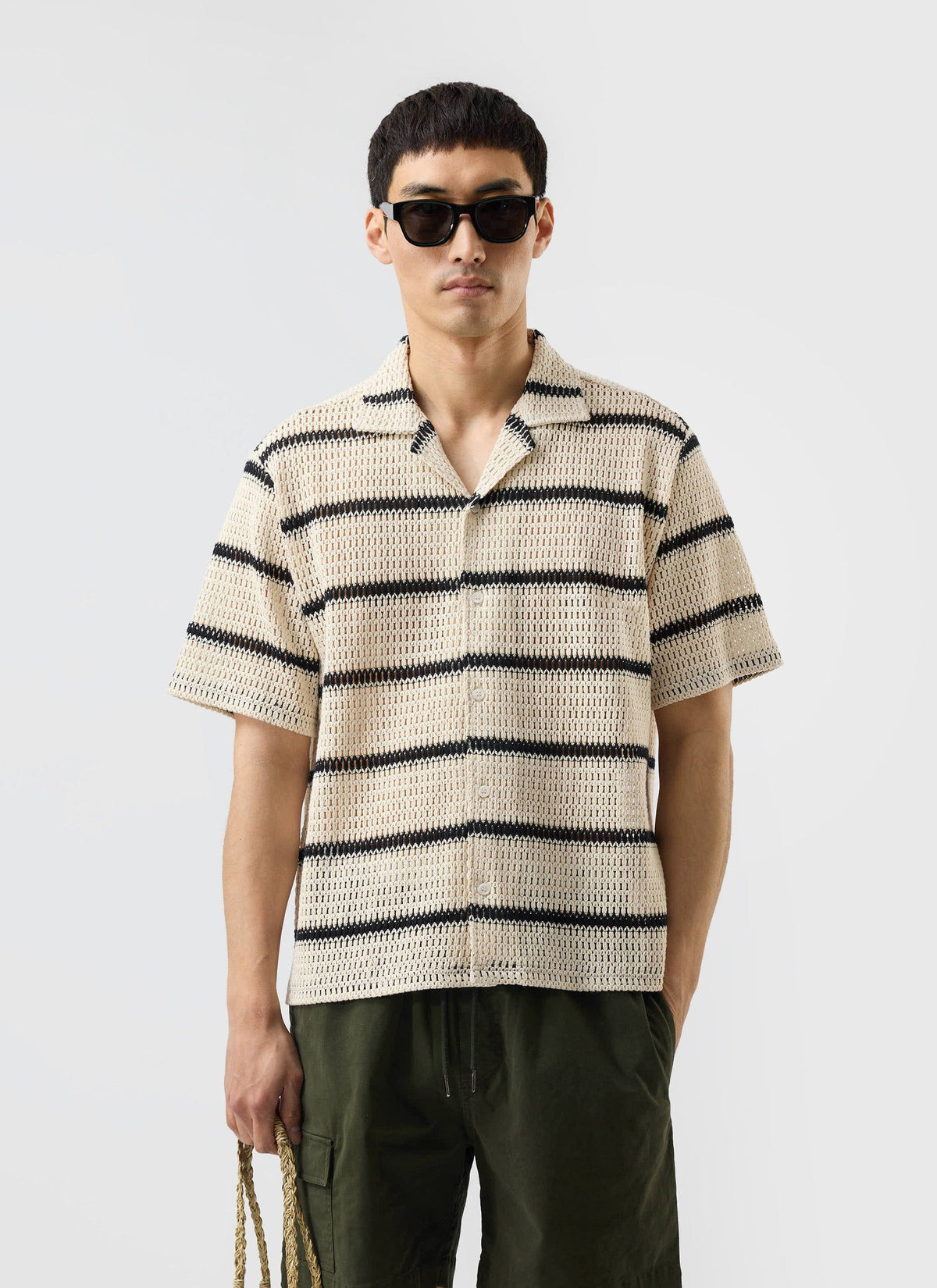 Men's Crochet Cuban Shirt: Clonk Groundsman - Ecru Cream | Percival Sale