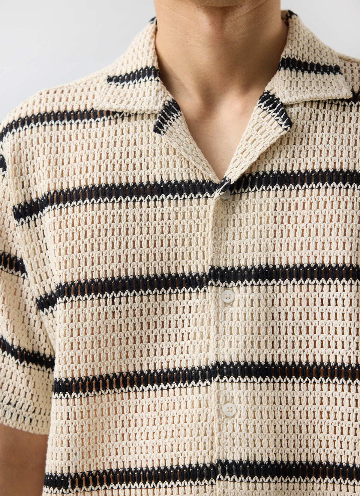 Men's Crochet Cuban Shirt: Clonk Groundsman - Ecru Cream | Percival Sale