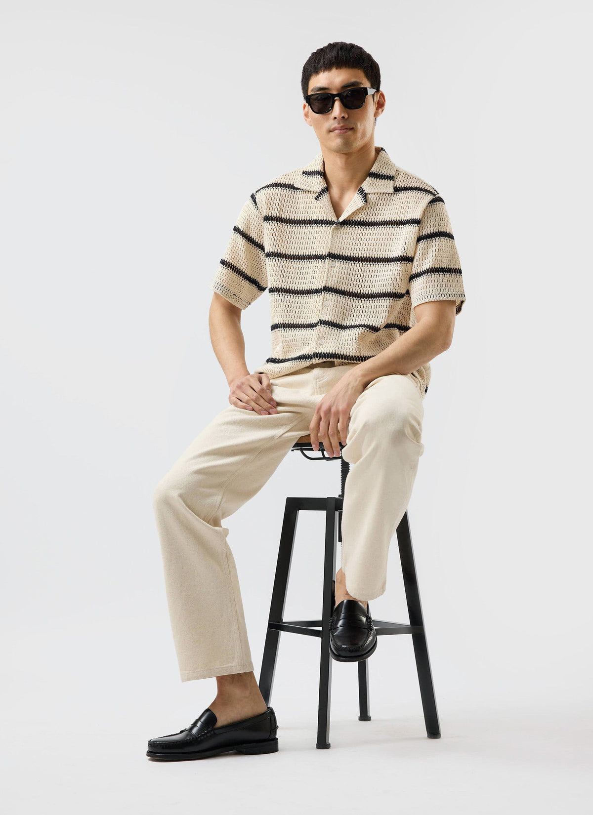 Men's Crochet Cuban Shirt: Clonk Groundsman - Ecru Cream | Percival Sale