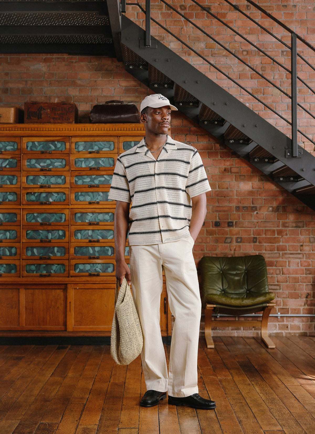 Men's Crochet Cuban Shirt: Clonk Groundsman - Ecru Cream | Percival Sale