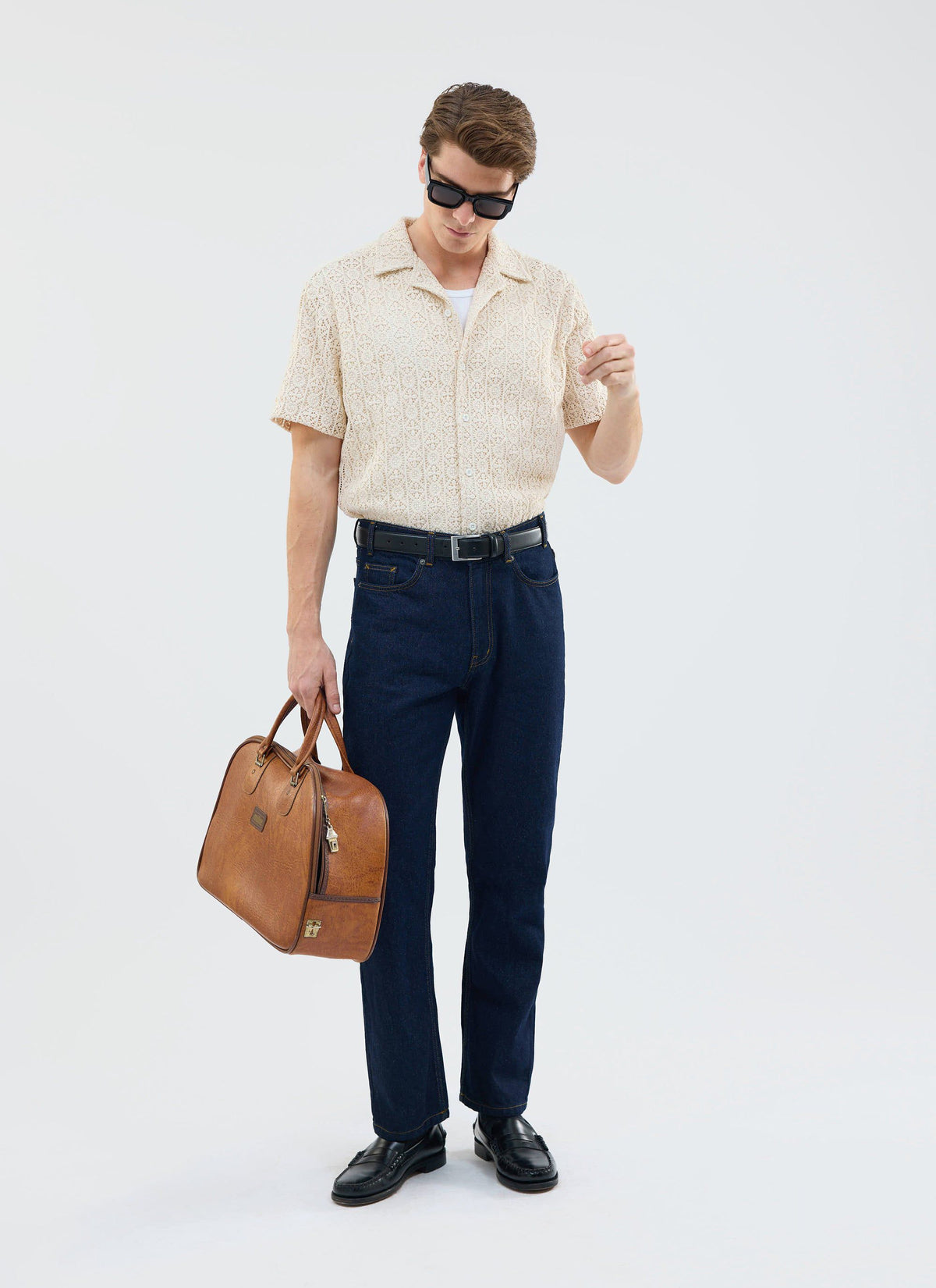 Men's Crochet Cuban Shirt: Elio - Ecru Cream | Percival Best Price