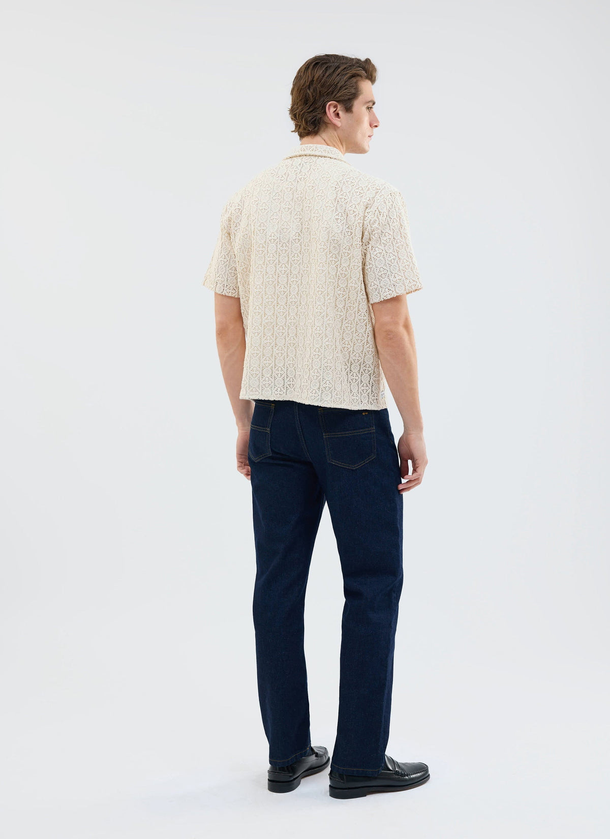 Men's Crochet Cuban Shirt: Elio - Ecru Cream | Percival Best Price