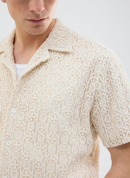 Men's Crochet Cuban Shirt: Elio - Ecru Cream | Percival Best Price