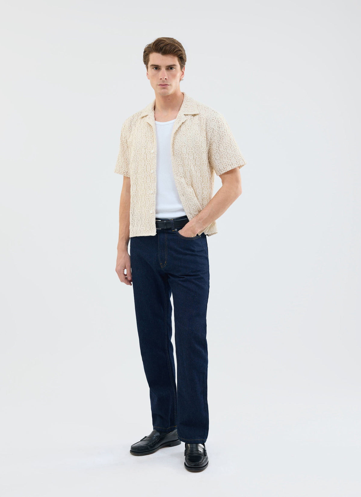 Men's Crochet Cuban Shirt: Elio - Ecru Cream | Percival Best Price