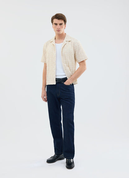 Men's Crochet Cuban Shirt: Elio - Ecru Cream | Percival Best Price