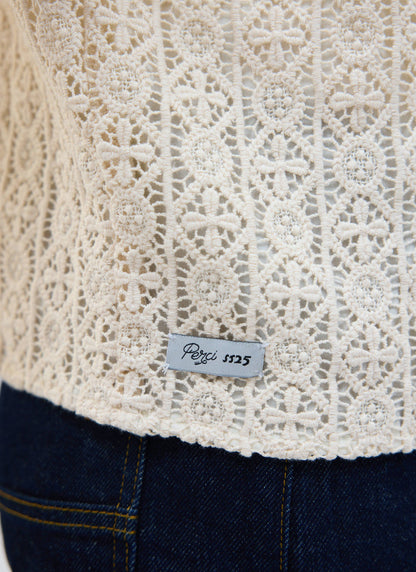 Men's Crochet Cuban Shirt: Elio - Ecru Cream | Percival Best Price