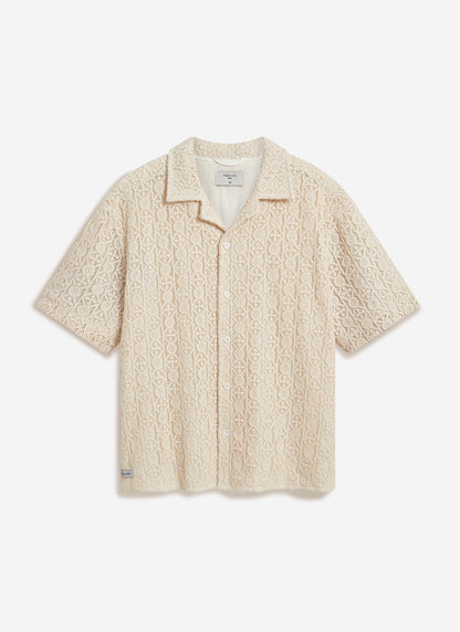 Men's Crochet Cuban Shirt: Elio - Ecru Cream | Percival Best Price