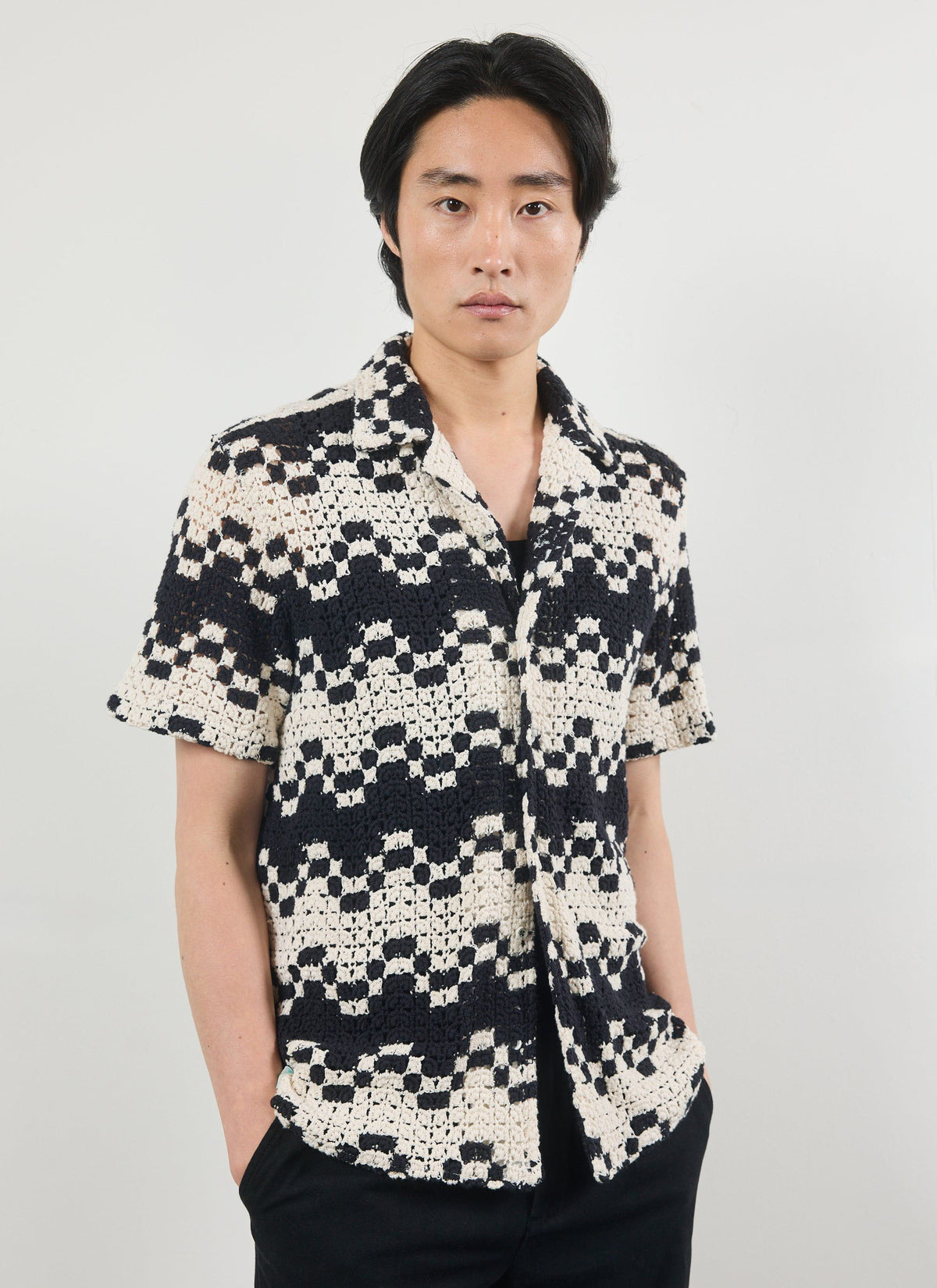 Men's Crochet Cuban Collar Shirt - Naples - Ecru Cream | Percival Best Price