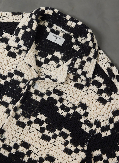 Men's Crochet Cuban Collar Shirt - Naples - Ecru Cream | Percival Best Price