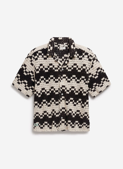 Men's Crochet Cuban Collar Shirt - Naples - Ecru Cream | Percival Best Price