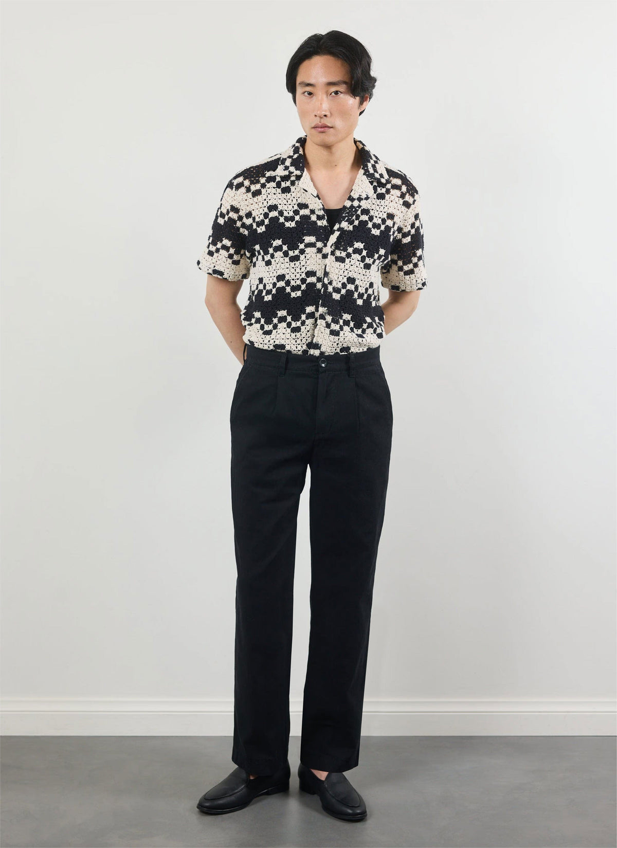 Men's Crochet Cuban Collar Shirt - Naples - Ecru Cream | Percival Best Price