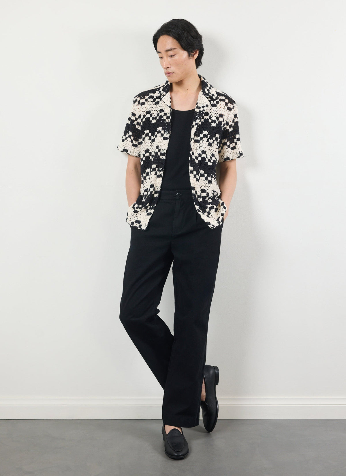 Men's Crochet Cuban Collar Shirt - Naples - Ecru Cream | Percival Best Price