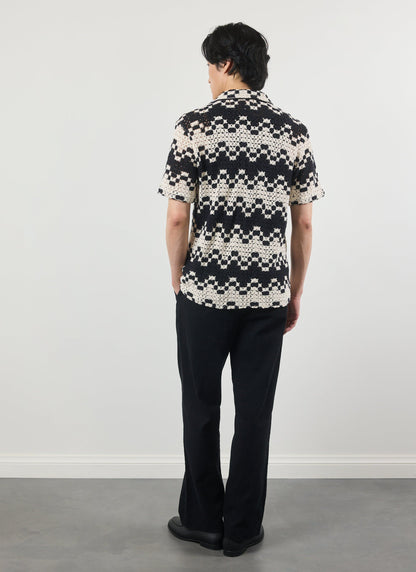 Men's Crochet Cuban Collar Shirt - Naples - Ecru Cream | Percival Best Price