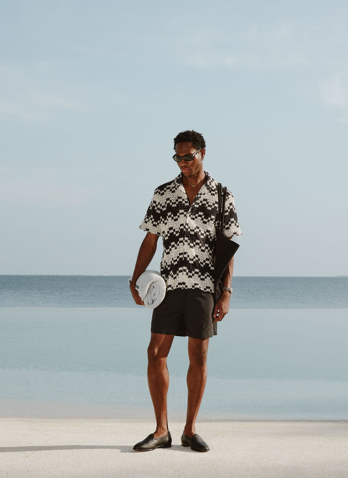 Men's Crochet Cuban Collar Shirt - Naples - Ecru Cream | Percival Best Price