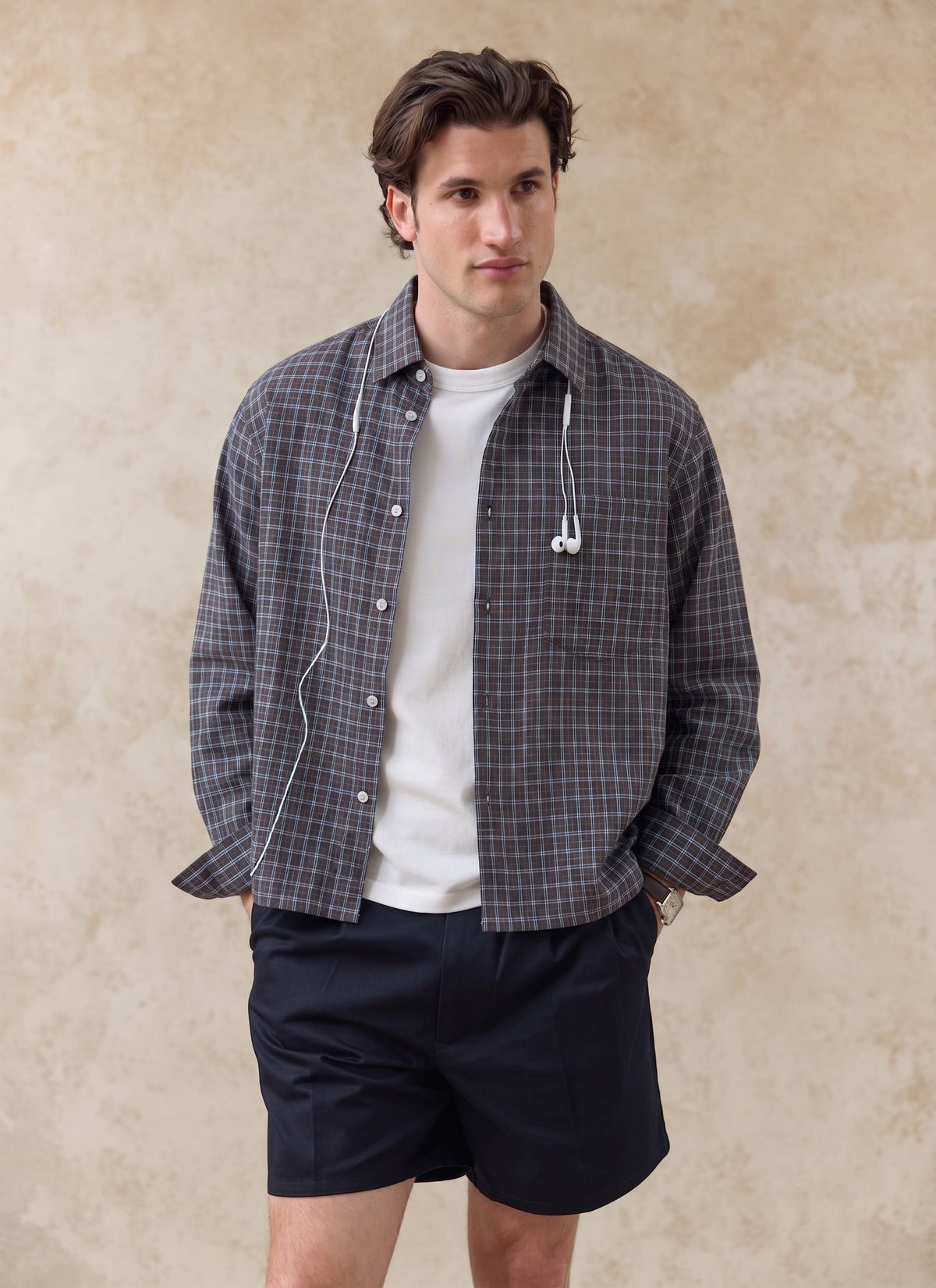 Men's Check Boxy Shirt - Hinsley - 100% Cotton - Brown | Percival Smart Buy
