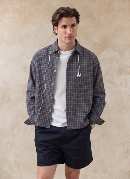 Men's Check Boxy Shirt - Hinsley - 100% Cotton - Brown | Percival Smart Buy