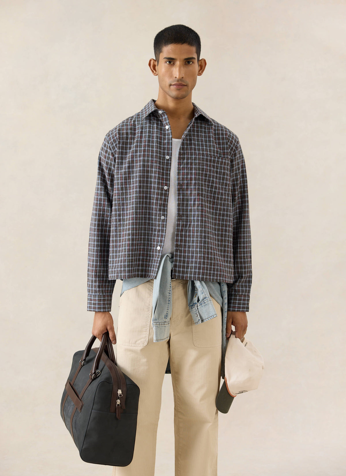 Men's Check Boxy Shirt - Hinsley - 100% Cotton - Brown | Percival Smart Buy