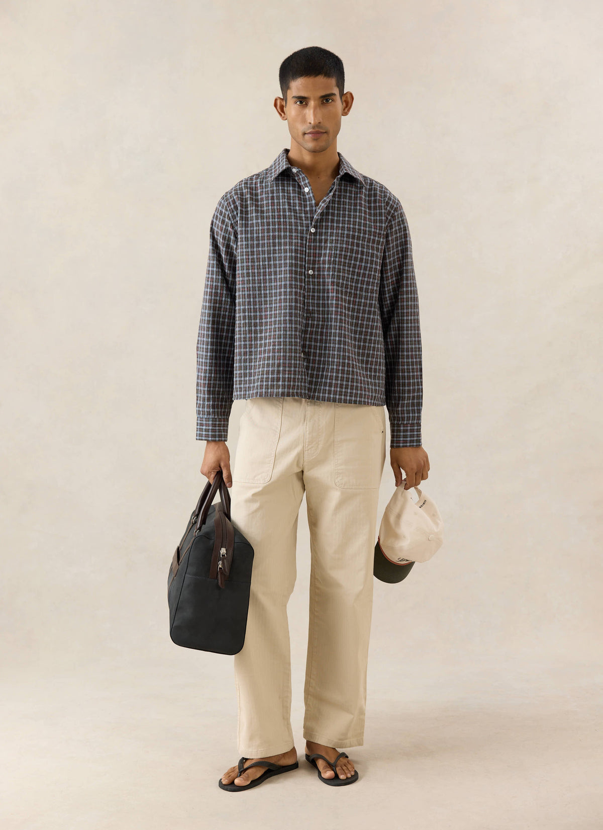 Men's Check Boxy Shirt - Hinsley - 100% Cotton - Brown | Percival Smart Buy