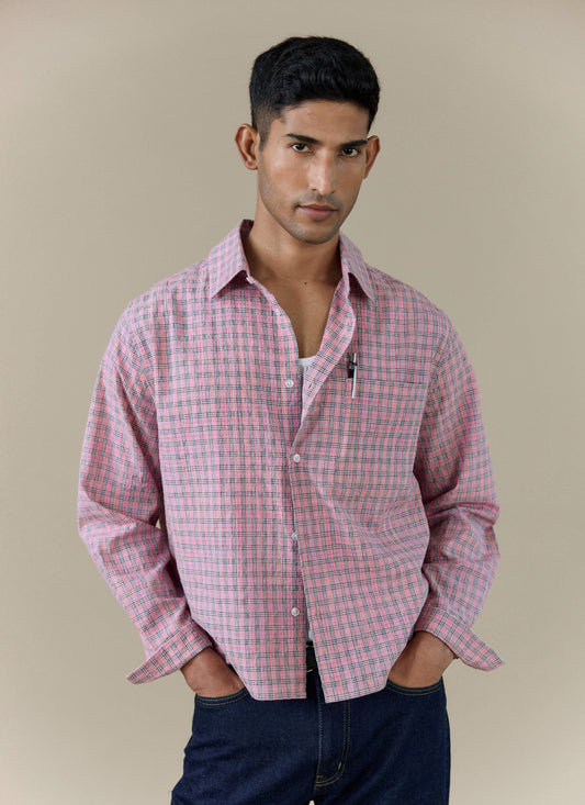 Men's Pink Check Shirt - Hinsley - Cotton | Percival Deals