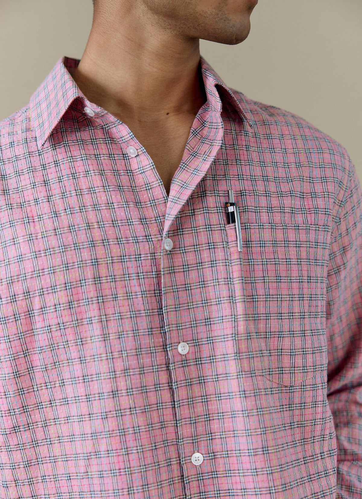 Men's Pink Check Shirt - Hinsley - Cotton | Percival Deals