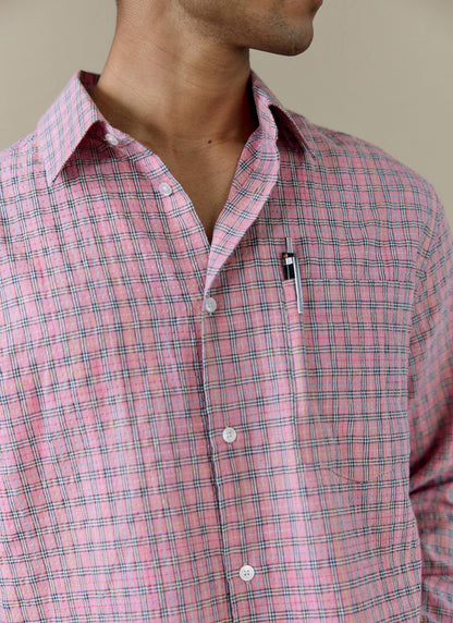 Men's Pink Check Shirt - Hinsley - Cotton | Percival Deals