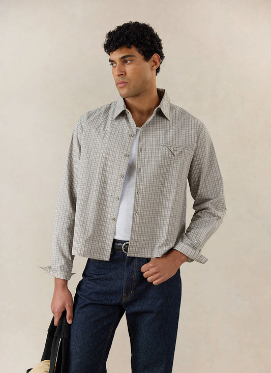 Men's Check Shirt: Hinsley - Cotton - Cream Check - Percival | Percival Sale