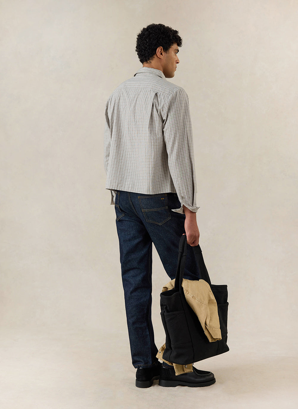 Men's Check Shirt: Hinsley - Cotton - Cream Check - Percival | Percival Sale