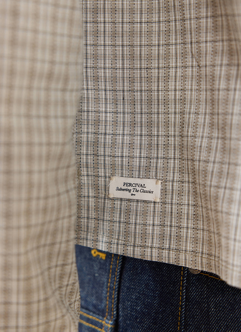 Men's Check Shirt: Hinsley - Cotton - Cream Check - Percival | Percival Sale